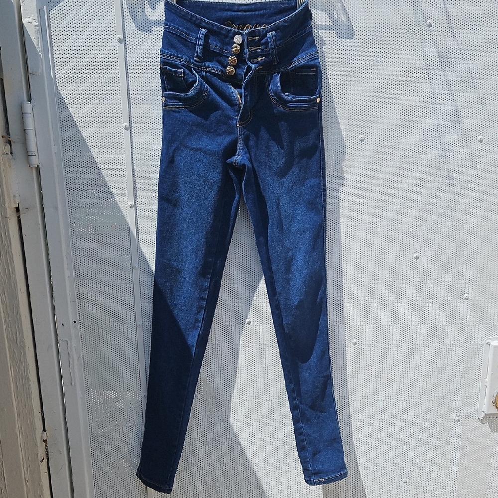 Blue High Rise Tapered Jeans